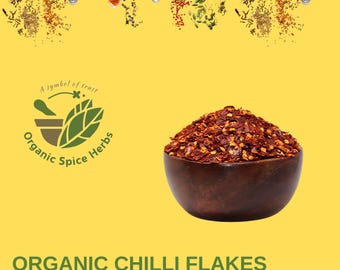 Biologische chilivlokken, gedroogde rode chilivlokken, rode chili, chilivlokken, rode chilivlokken, chilivlokken, rode chili, biologische kruiden