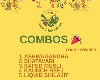 Ashwagandha 50 gm, Shatavari 50 gm, Safed Musli 50 gm, Kaunch Beej 50 gm Powder With 15 Gm Liquid Shilajit (Combo Pack)