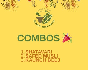 Shatavari, Shatavar, Safed Musli, White Musli, Kaunch Beej, Black Kaunch Beej Kombipackung, Bio-Gewürzkräuter