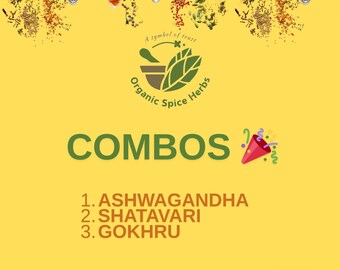 Ashwagandha, Shatavari, Gokhru Combo Pack, Organic Spice Herbs