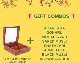 Safed Musli, Shatavari, Kaunch Beej, Akarkara, Gokhru, Vidharikand, Black Musli, Ashwagandha 25 Gram Each Powder Combo Pack With Gift Box