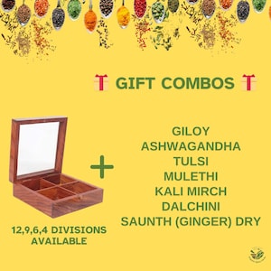 Indian Kadha Pack DRY Giloy, Ashwagandha, Tulsi, Mulethi, Kali Mirch, Dalchini, Saunth Ginger Powder 25 Gram each Combo Pack With Gift Box