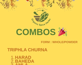 Triphla Churna Powder, Harad 100 Gm, Baheda 200 Gm, Amla 300 Gm Whole 600 Gm Combo Pack Herb, Organic Spice Herbs