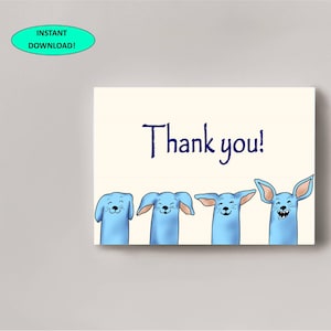 Blaue Hunde Danke Karte, 5 x 7 druckbare, Lehrer, Chef, Mitarbeiter, Freund, Familie, Sofortiger digitaler Download!