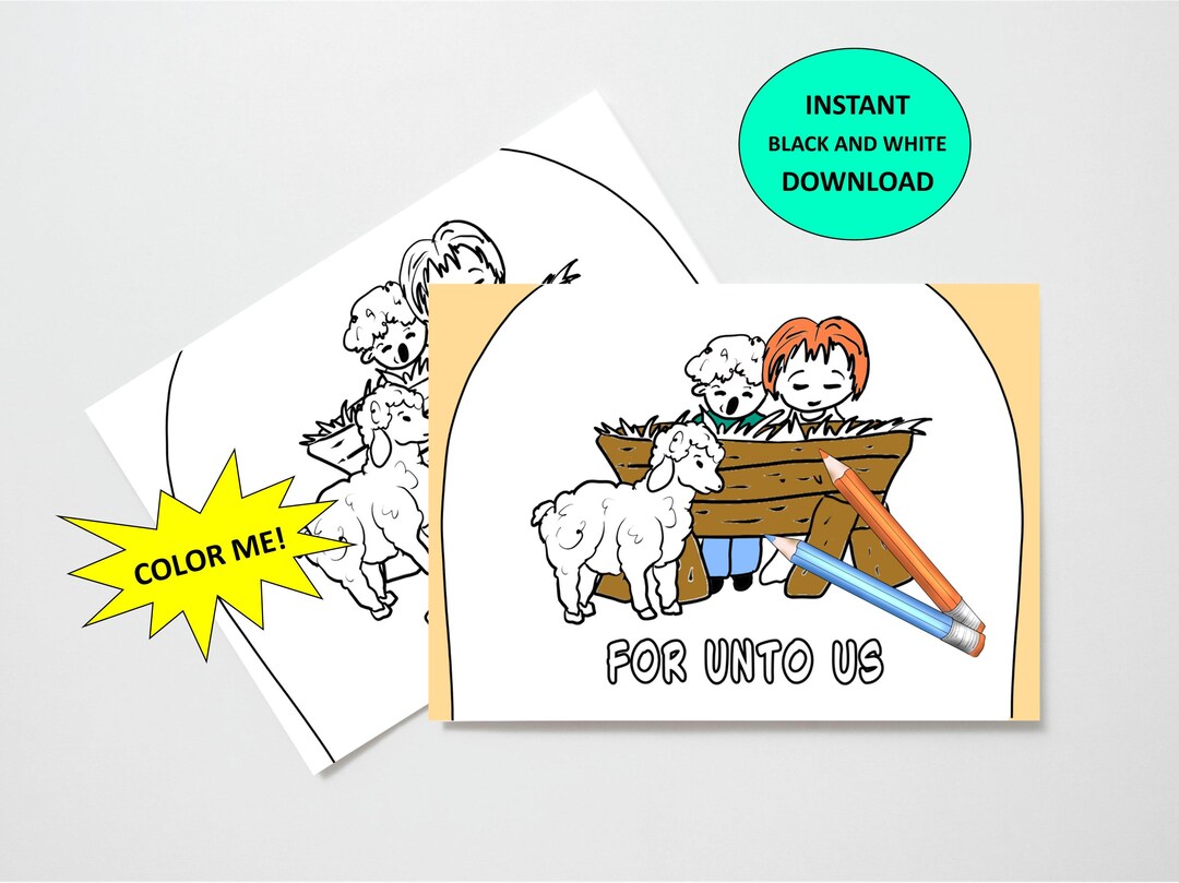 Full-size 5x7 Printable Christmas Coloring Card, Nativity, Kids Craft ...