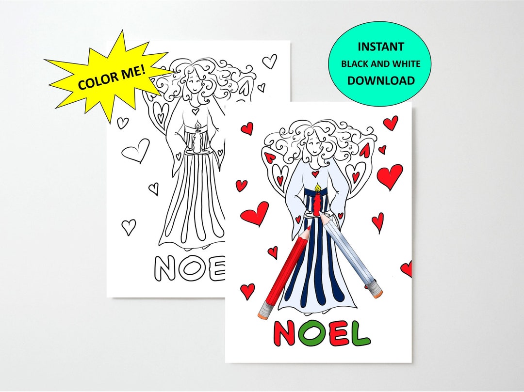 Full-size 5x7 Printable Christmas Coloring Card Angel, Kids' Craft ...