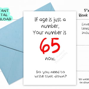Carte d'anniversaire drôle pour 65 ans, carte d'anniversaire pour 65 ans