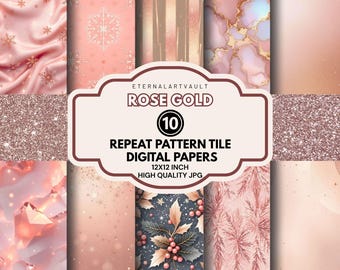 Rose Gold Luxe Digital Paper | Blush Pink Gold Backgrounds | Repeat Pattern Tile | Elegant Glam Texture Set | Chic Craft Scrapbook Paper