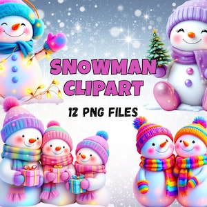 Christmas Snowman Clipart PNG Bundle | Holiday Winter Snowmen | Festive Sublimation Graphics (Digital Download)