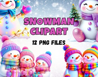 Christmas Snowman Clipart PNG Bundle | Holiday Winter Snowmen | Festive Sublimation Graphics (Digital Download)