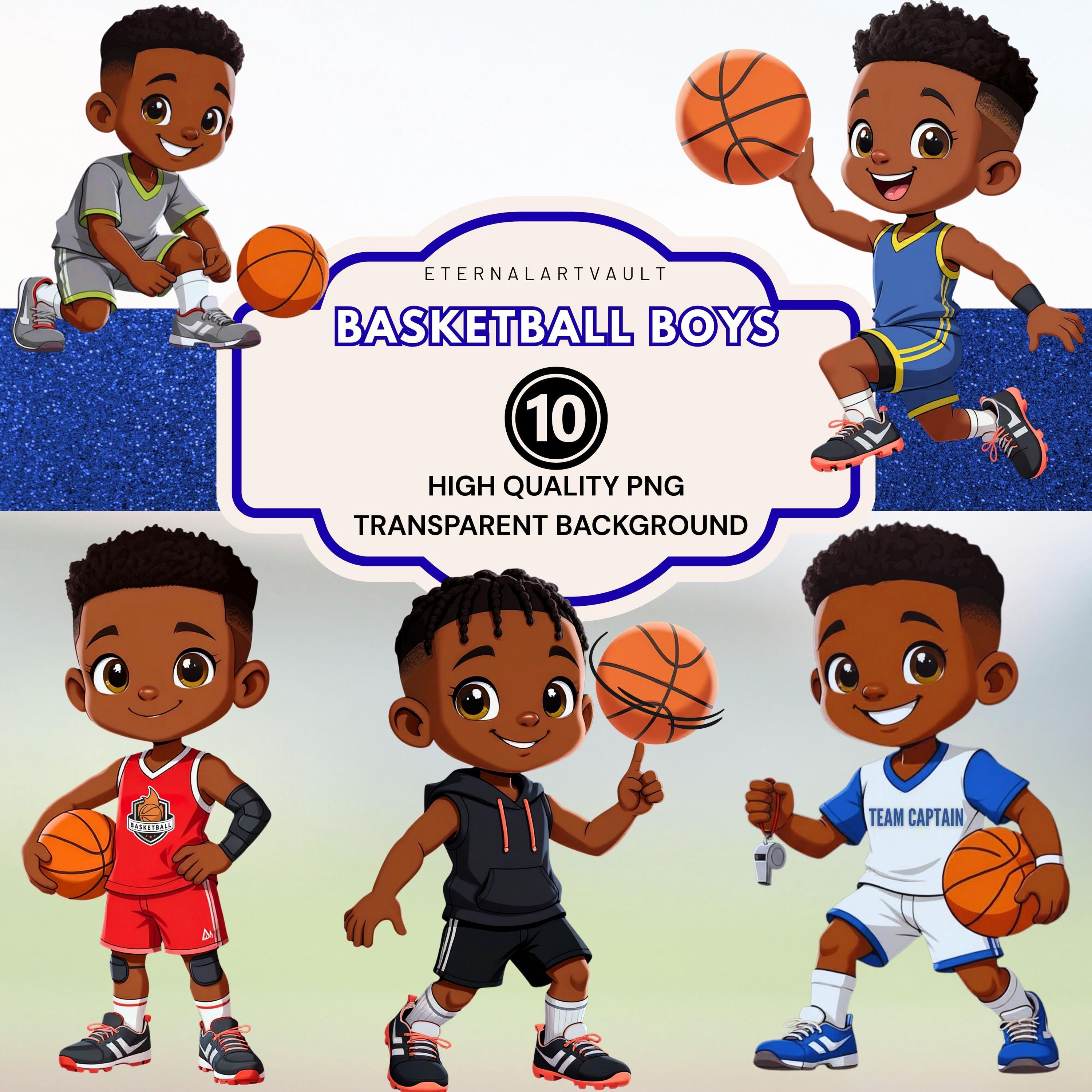 Cute Black Boys Basketball Clipart PNG | Basketball Kids Clipart ...