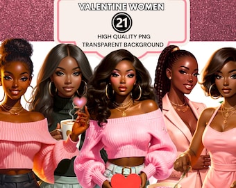 Valentine Black Women PNG Bundle | Stylish Valentine Clipart | Black Woman Valentine Illustration | Love Theme Digital Download