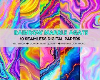 Rainbow Marble Digital Paper | Glitter Agate Half Backgrounds | Cosmic Stone Texture (Digital Download)