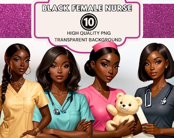Black Female Nurse Clipart PNG Bundle | African American Medical Professionals | Stickers, Planners, Teacher Resources (Digital Download)