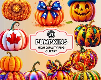 Pumpkin PNG Bundle – Colorful Halloween Clipart, Bright Fall Pumpkins, Sublimation Designs, Autumn Stickers, Digital Download