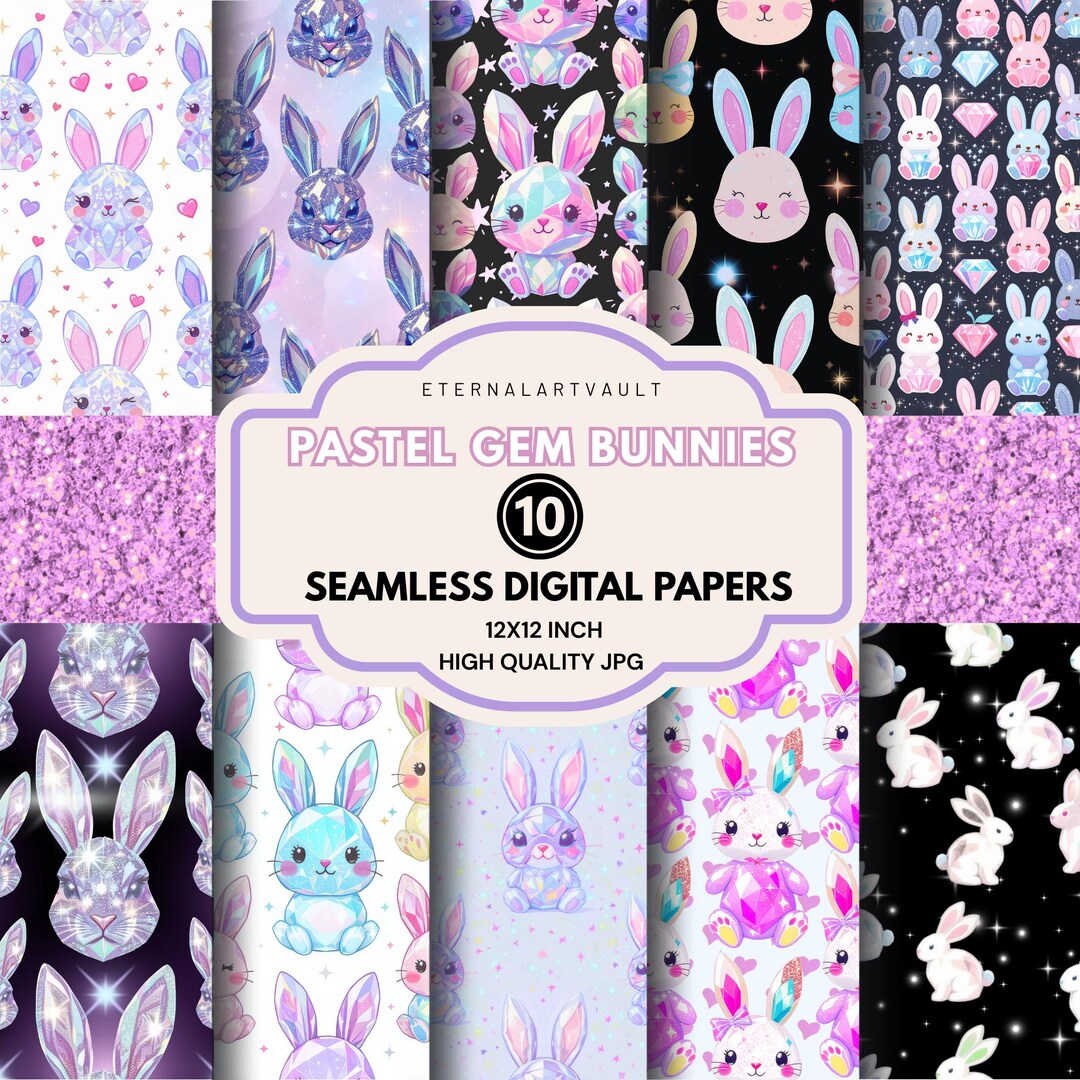 Easter Pastel Gem Bunny Digital Paper | Glossy Glitter Seamless ...
