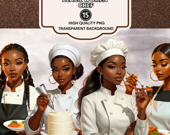 Black Women Chef Clipart | Professional Chef Illustration PNG | Cooking Food Chef Art | Culinary Woman Clipart | Sublimation Design Set