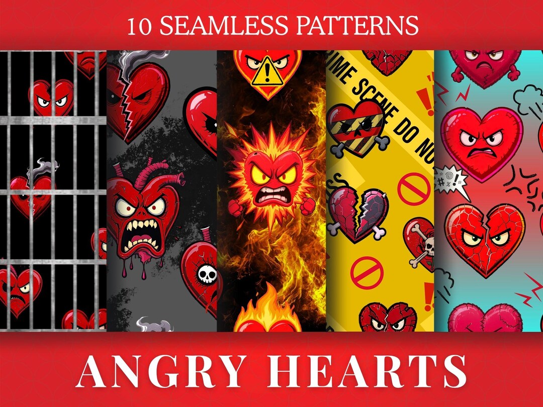 Angry Red Patterns Angry Hearts Seamless Paper Set | Gothic Anti Valentine Digital Paper ...