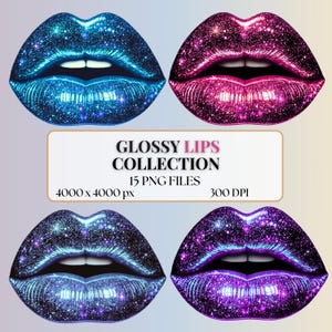 Glossy Lips PNG Clipart Bundle | Juicy Lipstick Kiss Digital Stickers | Shiny Lip Art for Sublimation, Beauty Designs, Coquette Aesthetic
