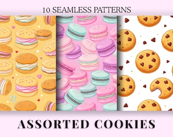 Cookies Seamless Digital Paper | Cute Cookie Pattern Backgrounds | Scrapbook Papers | Cookies & Milk Pattern | Chocolate Chip Pattern JPG