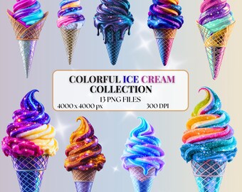 Ice Cream Cone PNG Clipart | Sweet Dessert Sublimation for Scrapbook, Crafts, Invitations | Birthday graphics (Digital Download)