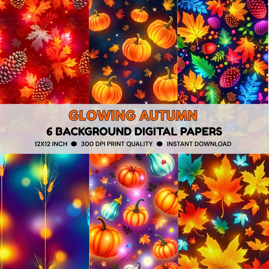 Autumn Digital Paper: Background Fall Leaves & Pumpkins (digital ...