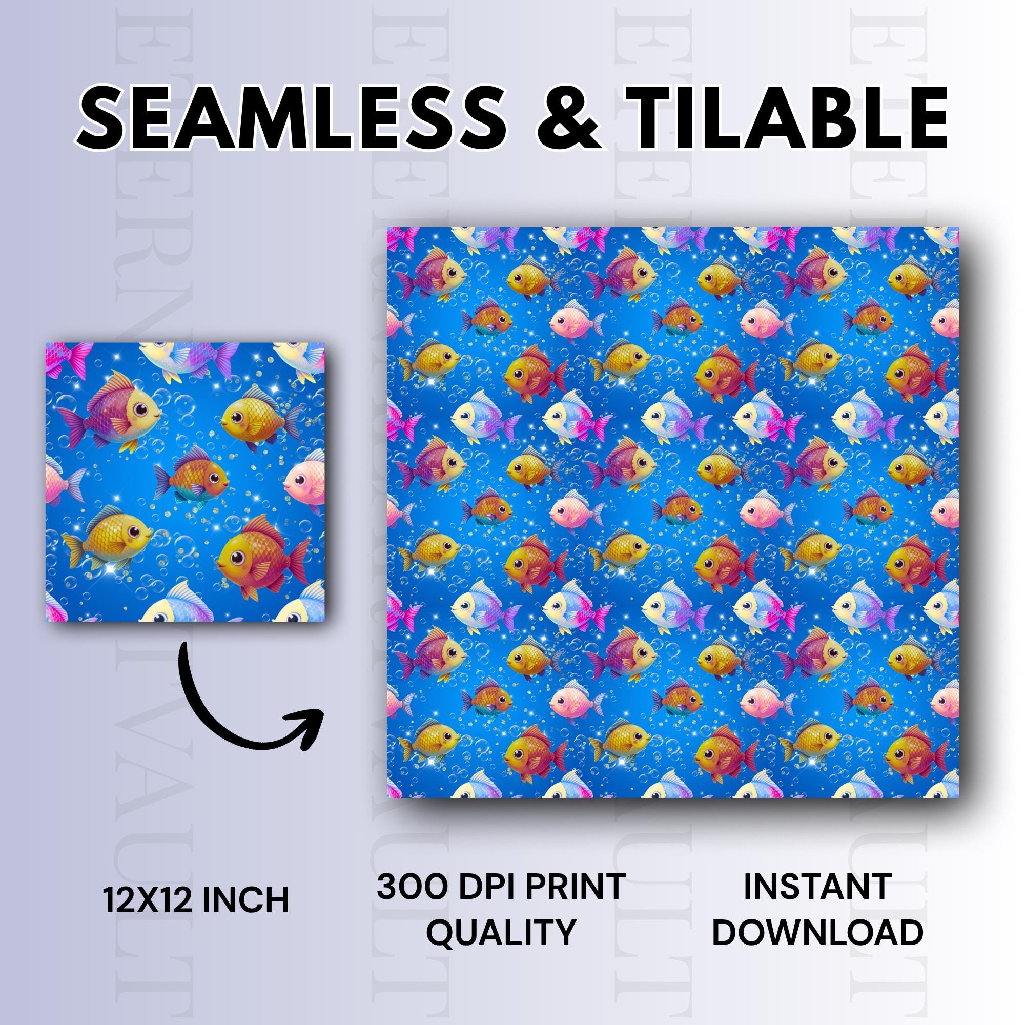 Glam Fish Cartoon Fish Seamless Digital Paper | Jewel Tone Glam Fish Pattern ...