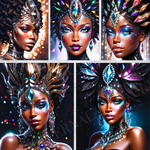 Surreal Women Portraits JPG Set | Crystalline Mystical Digital Art | Magical Wall Decor