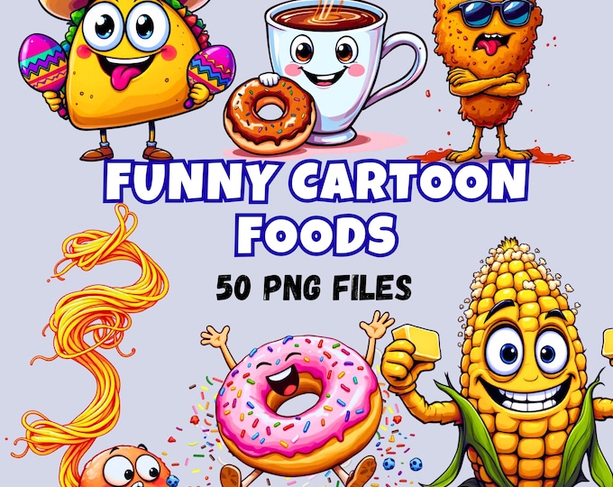 Fun Food Graphics Funny Watercolor Food Characters Clipart Bundle, Quirky Kawaii Graphics ...