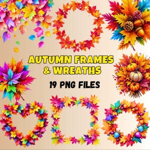 Herbst Rahmen & Kränze Clipart PNG | Herbstlaub Bordüre | Thanksgiving Blumenkränze (Digital Download)