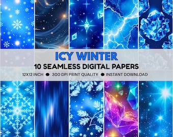 Blue Icy Winter Digital Seamless Paper Pack | Holiday Backgrounds (12x12 inch, JPG Download)