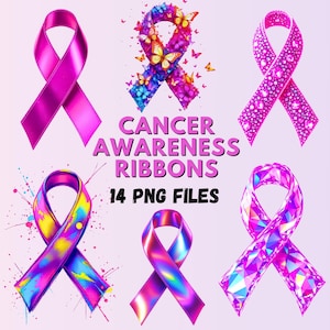 Pink Ribbon Clipart Bundle PNG | Breast Cancer Awareness Ribbons | October Cancer Support Sublimation