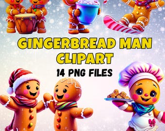 Gingerbread Man PNG Bundle: Christmas Clipart, Commercial Use (Digital Download)
