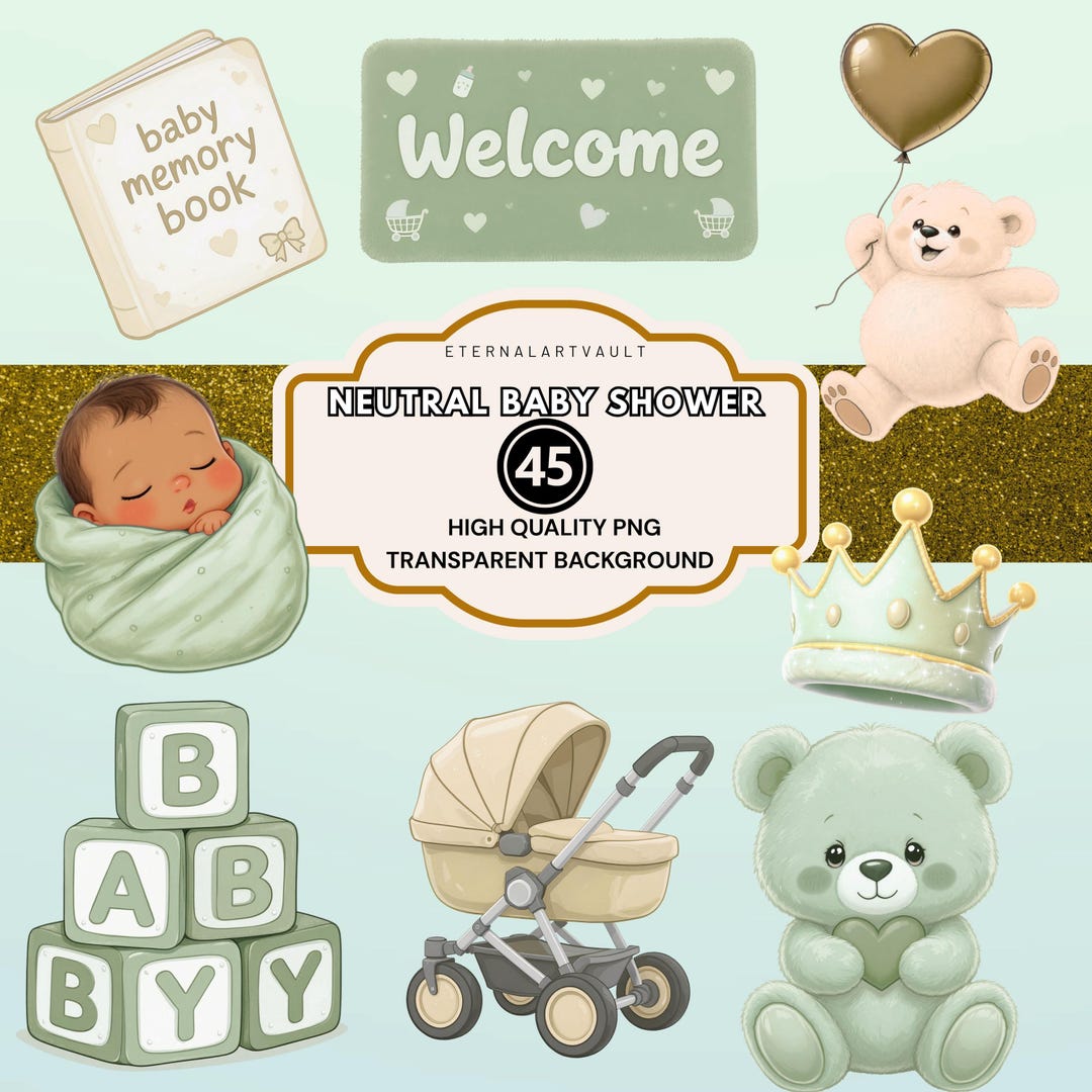 Neutral Baby Clipart PNG Bundle | Gender Neutral Baby Shower Graphics ...