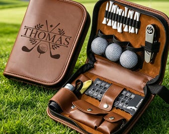 Gepersonaliseerde golfcadeauset voor mannen, aangepaste leren golfaccessoireset, golfcadeaus voor vader echtgenoot vriend, cadeau golfer, golfmarkeringsset