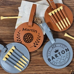 UV Printing Leather Golf Tee Holder,Personalized Golf Bag Tag with Golf Tees,Custom Golf Accessories,Gifts for Grandpa, Dad Birthday Gift