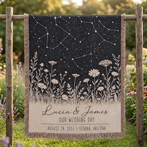 Personalized Star Map Woven Blanket, Custom Wedding Date & Location, Anniversary Gift for Couple, Wedding Keepsake, Newlywed Gift