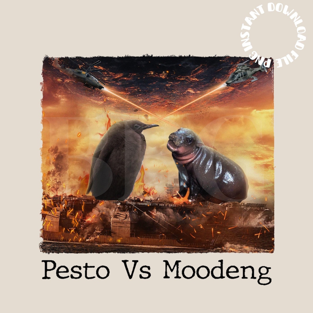 Moo Deng Vs Pesto the Penguin Png, Funny Pesto and Moo Deng, Viral Cute
