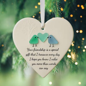 True Friends Never Apart  2D Flat Sea Glass Ornament, Friendship Ceramic Christmas Ornament 2025, Best Friend Gift Holiday Keepsake
