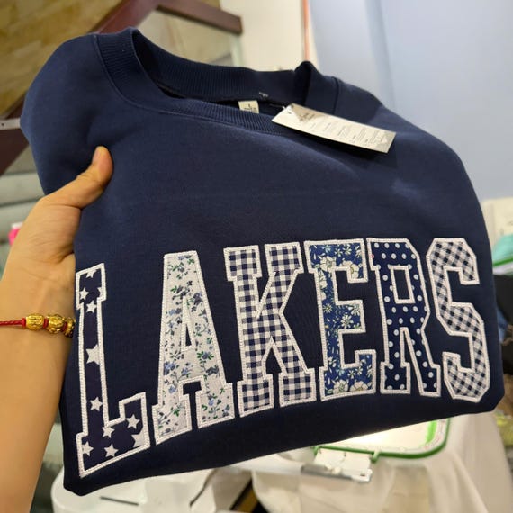 Embroidered Varsity Sweatshirt, Custom Team Name Crewneck, Patchwork Applique College Shirt, Personalized School Sweatshirt