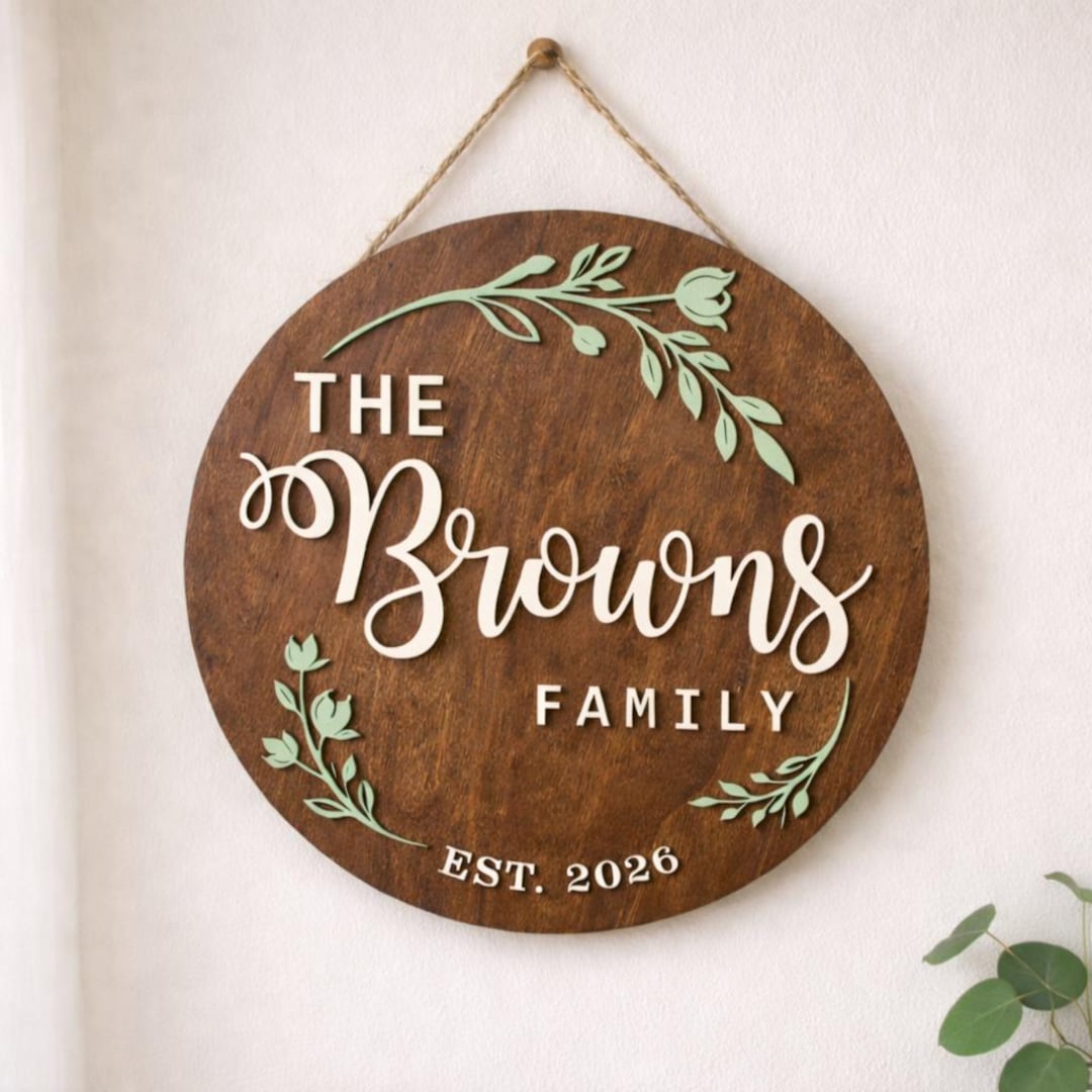 Personalized Family Name Wooden Sign, Round Front Door Sign, Custom ...