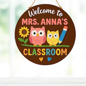 Personalized 3D Owl Teacher Name Door Sign, Custom Teacher Door Hanger, Teacher Appreciation Gifts, Cute Owl Classroom Welcome Sign