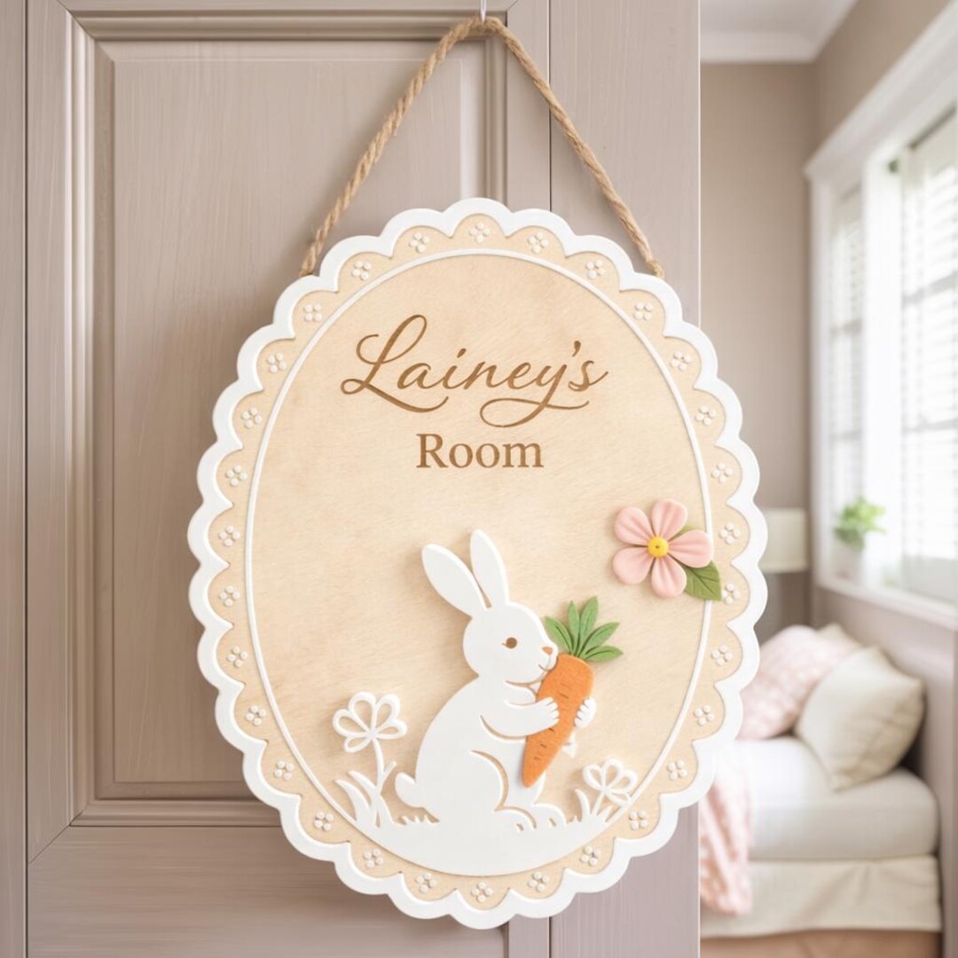 Personalized Bunny Nursery Door Sign – Custom Kids Room Name Plaque ...