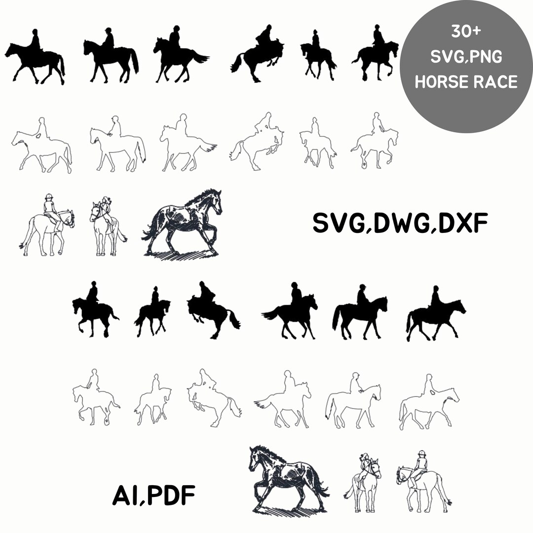 Race Horse Clipart Bundle, Horse Racing SVG, Hand-drawn Horse , Printable Race Horse ...