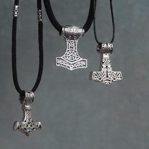 Mjolnir Viking Necklace for Men, Thor Hammer Pendant, Sterling Silver Norse Amulet, Handmade Gift for Him, Father&#39;s Day Gift