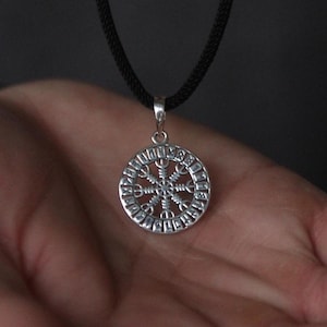 Aegishjalmur Pendant for Men, 925 Sterling Silver Viking Necklace, Helm of Awe Norse Amulet, Nordic Gift for Husband Dad Boyfriend