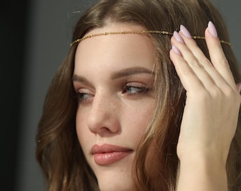 Zilveren of gouden balhoofdketting, moderne boho-haarsieraden, bruids haarstukje voor bruiloft, minimalistisch festivalhoofdaccessoire, cadeau voor vrouwen