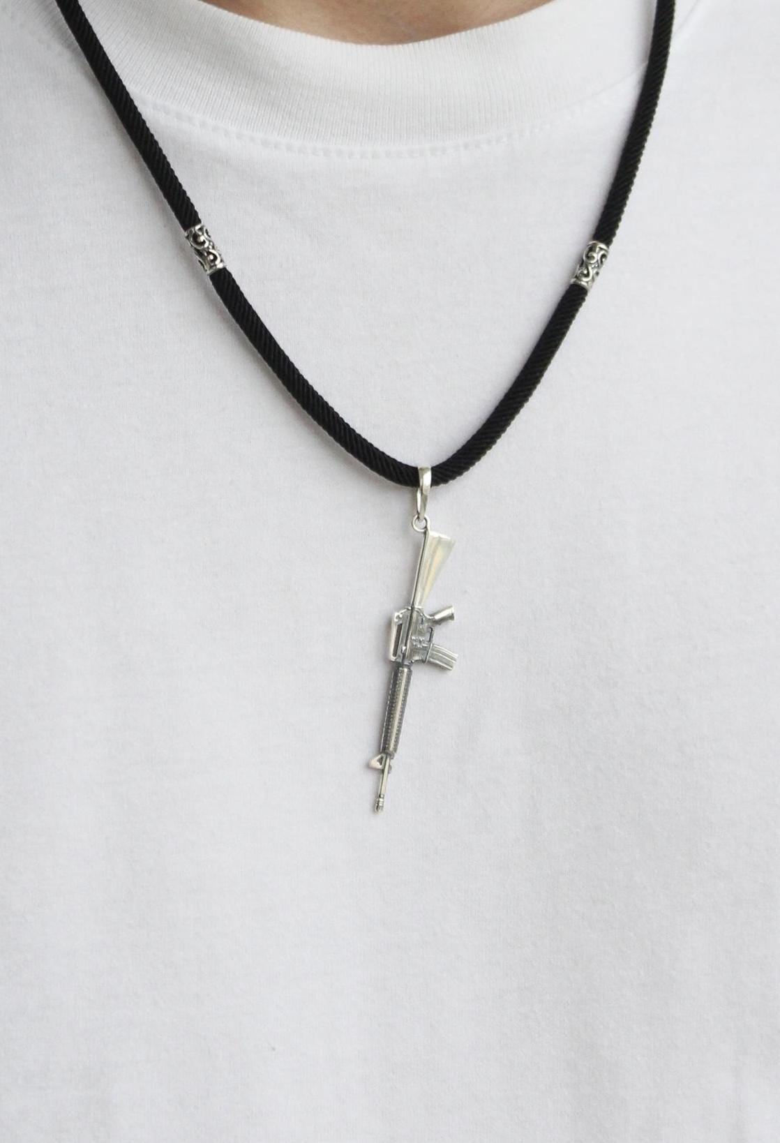 Sterling Silver Small M-16 Rifle Pendant small, 1/2 inch tall