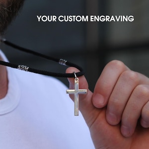 Silver Cross Pendant, Personalized Engraved Necklace, Religious Jewelry, Customizable Gift for Him, Spiritual Keepsake, Unique Gift Idea