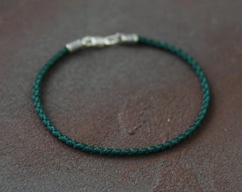 Men’s Charm Bracelet with Silk Thread & Silver Clasp, Bracelet for Him, Minimalist Jewelry Bracelet, Gift for Him, Casual Men’s Accessory